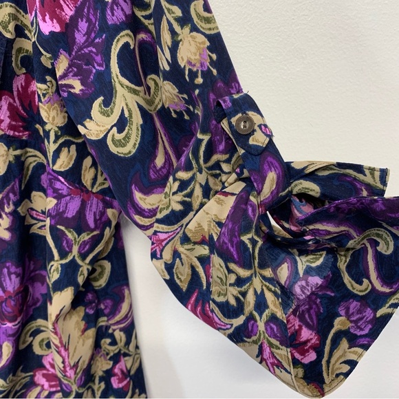Croft Barrow Blouse Woman 2X Purple Floral Button Up Roll Tab Casual Office Work - Picture 4 of 9